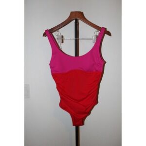 Boden Pink Red Colorblock‎ Ruched One Piece Swimsuit S0119 US 8 UK 12